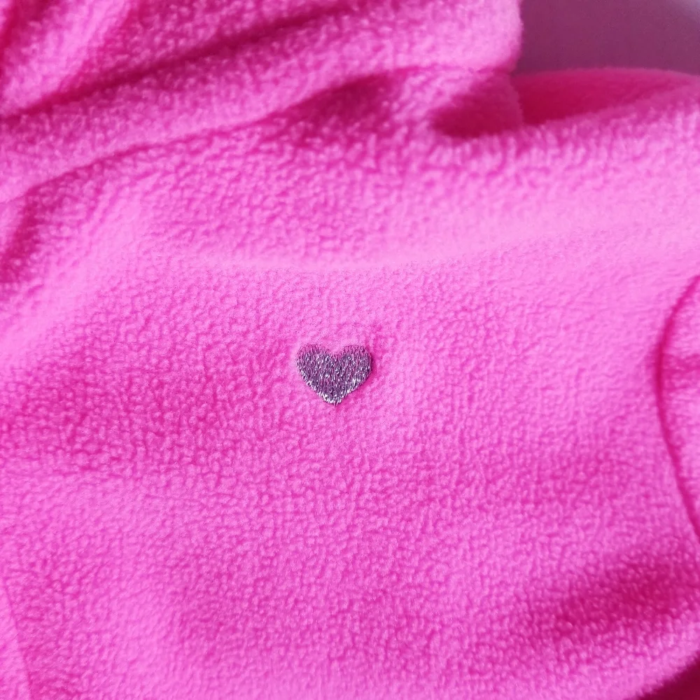 CARTERS GIRL BUTTON DOWN FLEECE HOODIE PINK WITH SILVER HEART 4T